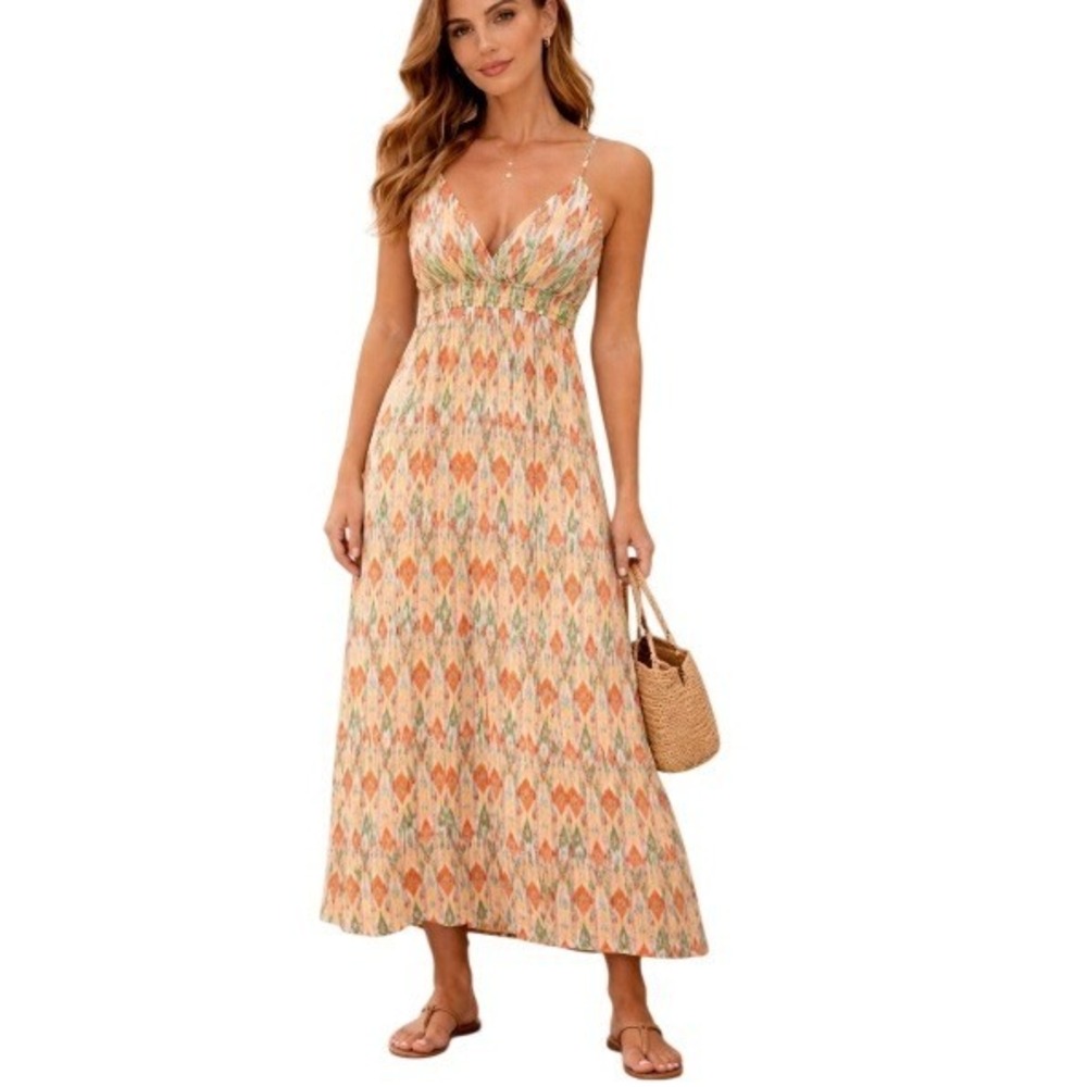 CUSP‎ by Neiman Marcus Maxi Dress XS Orange Southwestern Aztec Boho Summer NEW